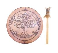 Duroecsain Tambour chamanique fait à la main, tambours chamaniques,Tambours à chaman en bois avec baguette - Chaman à tambour, tambour à main au design décoratif, tambours chamaniques en bois,