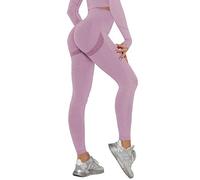 DUROFIT Legging Femme Pantalon Fitness Push Up Anti Cellulite Yoga Pants Sexy Legging sans Couture Gym Jogging Running Course Exercice Violet Clair M