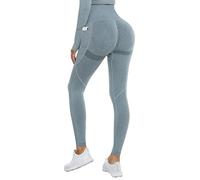 DUROFIT Legging Fitness Femme Pantalon de Yoga Push Up Anti Cellulite Pants avec Poches Taille Haute Legging sans Couture Gym Jogging Running Course Exercice Bleu S