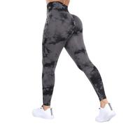 DUROFIT Leggings de Sport Push Up pour Femme, Tie-Dye Pantalon de Compression sans Couture Taille Haute, Yoga Pants pour Fitness Pilates, Gris M