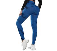 DUROFIT Leggings de Sport Push Up pour Femme, Tie-Dye Pantalon de Compression sans Couture Taille Haute, Yoga Pants pour Fitness Pilates, Bleu L