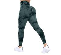 DUROFIT Leggings de Sport Push Up pour Femme, Tie-Dye Pantalon de Compression sans Couture Taille Haute, Yoga Pants pour Fitness Pilates, Vert S