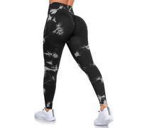 DUROFIT Leggings de Sport Push Up pour Femme, Tie-Dye Pantalon de Compression sans Couture Taille Haute, Yoga Pants pour Fitness Pilates, Noir S