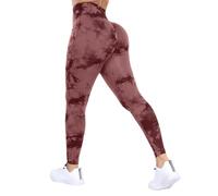 DUROFIT Leggings de Sport Push Up pour Femme, Tie-Dye Pantalon de Compression sans Couture Taille Haute, Yoga Pants pour Fitness Pilates, Rouge M