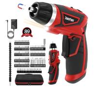 DuroFort Ensemble de tournevis électriques sans fil, 8 V 10 Nm, rechargeable, pistolet à vis à batterie avec embout de pilote, couple 10 + 1, poignée à 2 positions, lumière LED à tige flexible (rouge