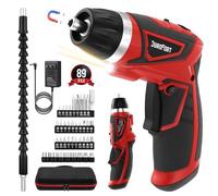 DuroFort Ensemble de tournevis électriques sans fil, 8 V 10 Nm, rechargeable, pistolet à vis à batterie avec embout de pilote, couple 10 + 1, poignée à 2 positions, lumière LED à tige flexible (rouge