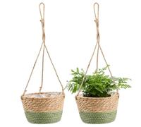 Duronge Lot de 2 pots de fleurs suspendus en jonc de mer - Style bohème - 20 cm - Jardinière tissée à la main pour l'extérieur