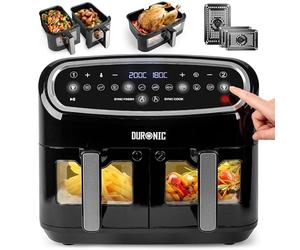 Duronic AF34 BK Set Friteuse à Air avec 1 grand tiroir de 10L et 2 petits tiroirs de 5L inclus | 10 Programmes de Cuisson Préréglés | Sans huile | Fonctions Sync Cook Sync Finish