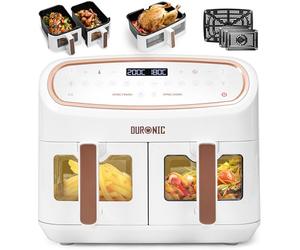Duronic AF34 WE Set Friteuse à Air avec 1 grand tiroir de 10L et 2 petits tiroirs de 5L inclus 10 Programmes de Cuisson Préréglés Sans huile Fonctions Sync Cook Sync Finish