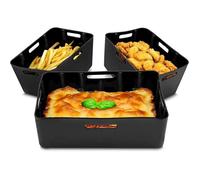 Duronic AFL3 Pack de 3 Moule en ilicone Plat Réutiliable Acceoire pour Friteue à air Air Fryer Inert en ilicone Noir