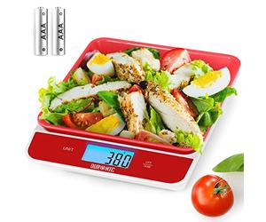 Duronic Balance de cuisine numérique KS100 RD - Balance de cuisine électronique avec bol - Balance de cuisson rouge pour la cuisson, le courrier - Mesure des aliments pour animaux domestiques