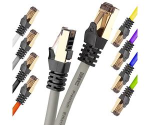 Duronic CAT8 GY 10M Câble Ethernet 10 mètres 2000MHz Vitesse 40Gbps | Connecteurs or RJ45 blindés Transmission des données rapide Câble réseau LAN internet ethernet network Haute bande passante