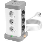 Duronic ET12C Tour Multiprise avec 3 Ports USB-A et 1 Port USB-C 12 Prises 3680W 13A Multiprise avec parasurtenseur Protection Contre Les surtensions Câble de 1,8 m