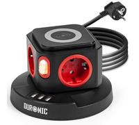 Duronic ET4W Tour Multiprise avec 3 Ports USB et Recharge sans Fil 4 Prises 3680W 13A Multiprise avec parasurtenseur Protection Contre Les surtensions Câble de 1,8 m