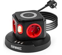 Duronic ET4W Tour Multiprise avec 3 ports USB et Recharge sans fil | 4 Prises 3680W 13A | Multiprise avec parasurtenseur protection