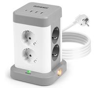 Duronic ET8C Tour multiprise 8 Prises 3680W 4 Ports USB Parasurtenseur | 3 ports USB 1 port USB-C Protection contre les surtensions Câble de 1,8 m Prises multiples 16A