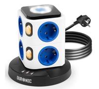 Duronic ET8L Tour Multiprise avec 3 ports USB-A | Veilleuse tactile | 8 Prises 3680W 13A | Multiprise avec parasurtenseur