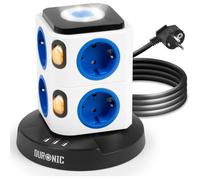 Duronic ET8L Tour Multiprise avec 3 Ports USB-A Veilleuse Tactile 8 Prises 3680W 13A Multiprise avec parasurtenseur Protection Contre Les surtensions Câble de 1,8 m