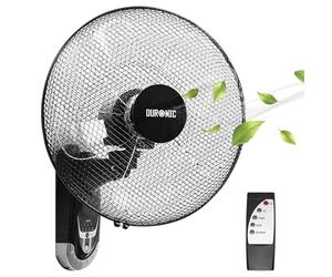 Duronic FN55 BK Ventilateur mural 60W | 5 Pâles de 40cm | Tête oscillante avec minuteur | 3 Vitesses | Télécommande | Moteur puissant et silencieux | Support mural coulissant démontable à la volée