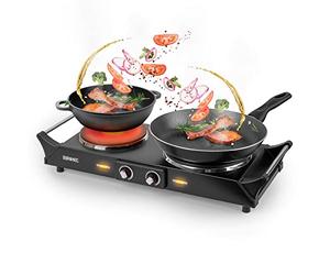 Duronic HP2 BK Plaque de cuisson chauffante électrique 1500W | Double Foyer en fonte de 20 et 15 cm | Poignées ergonomiques | Thermostat réglable | Réchaud mobile alternatif à une table de cuisson