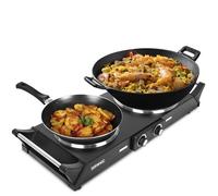 Duronic HP2 BK Plaque de cuisson chauffante électrique 1500W | Double Foyer en fonte de 20 et 15 cm | Poignées ergonomiques | Thermostat réglable | Réchaud mobile alternatif à une table de cuisson