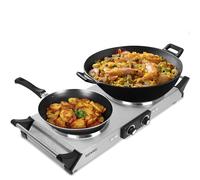 Duronic HP2 SS Plaque de cuisson chauffante électrique avec double foyer en fonte de 20 et 15 cm 2500W Compacte et mobile Poignées ergonomiques Thermostat Camping, Camping-car, caravane
