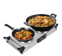 Duronic HP2 SS Plaque de cuisson chauffante électrique avec double foyer en fonte de 20 et 15 cm| 2500W | Compacte et mobile |