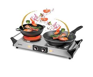 Duronic HP2 SS Plaque de cuisson chauffante électrique avec double foyer en fonte de 20 et 15 cm| 2500W | Compacte et mobile | Poignées ergonomiques | Thermostat