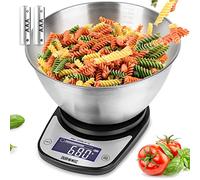 Duronic KS5000 BKSS Balance de Cuisine d'une capacité de 5 kg | Précision à 1 g | Bol en inox de 2.5 L inclus | Large écran LCD | Fonction d'ajout de poids TARE | Idéale pour la pâtisserie