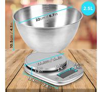 Duronic Ks5000 Srss Balance De Cuisine D'une Capacité De 5 Kg Précision À 1 G Bol En Inox De 2.5 L Inclus Large Écran Lcd Fonction D'ajout De Poids Tare Idéale Pour La Pâtisserie