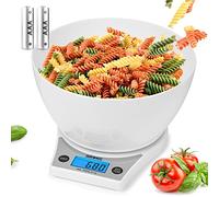 Duronic KS6000 WHWH Balance de Cuisine d'une capacité de 5 kg | Précision à 1 g | Bol de 2 L inclus | Large écran rétroéclairé | Fonction d'ajout de poids TARE | Idéale pour la pâtisserie | Blanc