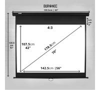 Duronic MPS70 4:3 Ecran de Projection TV et Home Cinema de 70 Pouce 178,5 cm 142 x 107 cm Fixation Mur ou Plafond Déroulement Manuel Gain +1 idéal pour 3D 8K 4K 1080P