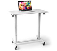 Duronic Tm03t Poste De Travail Mobile Assis-Debout Hauteur Ajustable De 73 À 107 Cm Surface De 88 X 50 Cm Charge Maximale De 15 Kg Support À Roulettes Blanc Blanc