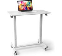 Duronic TM03T Poste de Travail Mobile Assis-Debout Hauteur Ajustable de 73 à 107 cm Surface de 88 x 50 cm pour PC ou Vidéoprojecteur Charge maximale de 15 kg Support à roulettes Blanc