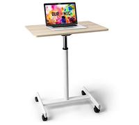 Duronic WPS67 Table de Travail Mobile Assis-Debout | Support à roulettes | Blanc - Brun | Grande Surface 70 x 48 cm pour PC ou vidéo projecteur | Hauteur Ajustable 70,5 - 110 cm | Capacité 10 kg