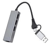 Durratou 1 câble USB-C vers RJ45 sans pilote en aluminium 1000 Mbit/s 3 ports 3.0 HUB 2 en 1