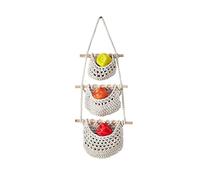 Durratou Panier de fruits mural tressé suspendus pour la cuisine Fruit and Vegetable Basket 3 niveaux de stockage suspendu tissé poche géante B