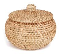 Durratou Panier rond en rotin avec couvercle, panier de rangement en rotin avec couvercle, panier à fruits et collations pour étagère de table