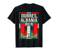 Durres Drapeau Albanie Tour vénitienne Art Vintage T-Shirt