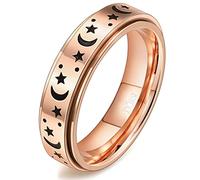 DURSI Bague anti-anxiété en acier inoxydable avec lune et étoile pour femmes, hommes, filles, garçons, enfants, 4, Métal, Grès