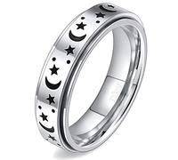 DURSI Bague anti-anxiété en acier inoxydable avec lune et étoile pour femmes, hommes, filles, garçons, enfants, 8, Métal, Grès