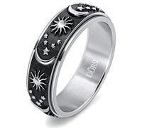 DURSI Bague rotative en acier inoxydable pour homme et femme Motif soleil lune et étoile 8 mm, 10, Métal, Grès
