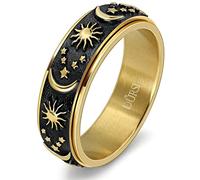 DURSI Bague rotative en acier inoxydable pour homme et femme Motif soleil lune et étoile 8 mm, 4 UK, Métal, Grès