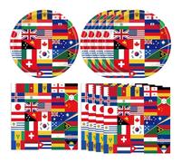 DURYGEN Ensemble de vaisselle avec drapeaux du monde international, assiettes et serviettes pour voyage, voyage, retraite, école, événements sportifs, grande ouverture, fête