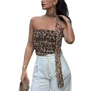 Dusarls Femme Sexy Dos Nu Licou Hauts Mode Plage Hors de l'épaule Tops Leopard Print Mesh Summer Crop Tops pour Femmes froncé Tube Tops