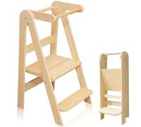 Duscdesp Tour d'apprentissage pliable en bois, 3 niveaux réglables en hauteur, aide de cuisine, marchepied pour enfants de 1 à 6 ans
