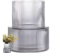 Duscdesp Vase en verre strié - Gris - Transparent - Grand vase à fleurs moderne - Pour la décoration du salon, de la table - Aesthetic Room Decor (gris)