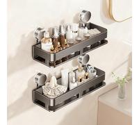 Duschregale Ohne Bohrlöcher, 2-stufige, Wasserdichte, Strapazierfähige Aufbewahrungslösung für Das Badezimmer mit 360°-Saugnäpfen für Fliesenwände, Tragkraft Bis Zu 15 Lbs(Black,15.7in (40cm))