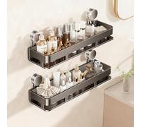 Duschregale Ohne Bohrlöcher, 2-stufige, Wasserdichte, Strapazierfähige Aufbewahrungslösung für Das Badezimmer mit 360°-Saugnäpfen für Fliesenwände, Tragkraft Bis Zu 15 Lbs(Black,19.7in (50cm))