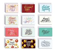 Dusenly Lot de 12 cartes de vœux pour le Nouvel An 2025 avec enveloppes et autocollants pour le Nouvel An 2025